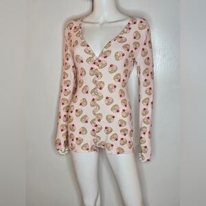 Fashion Nova Cupcake Print Long Sleeve Onsie Pajamas Size S